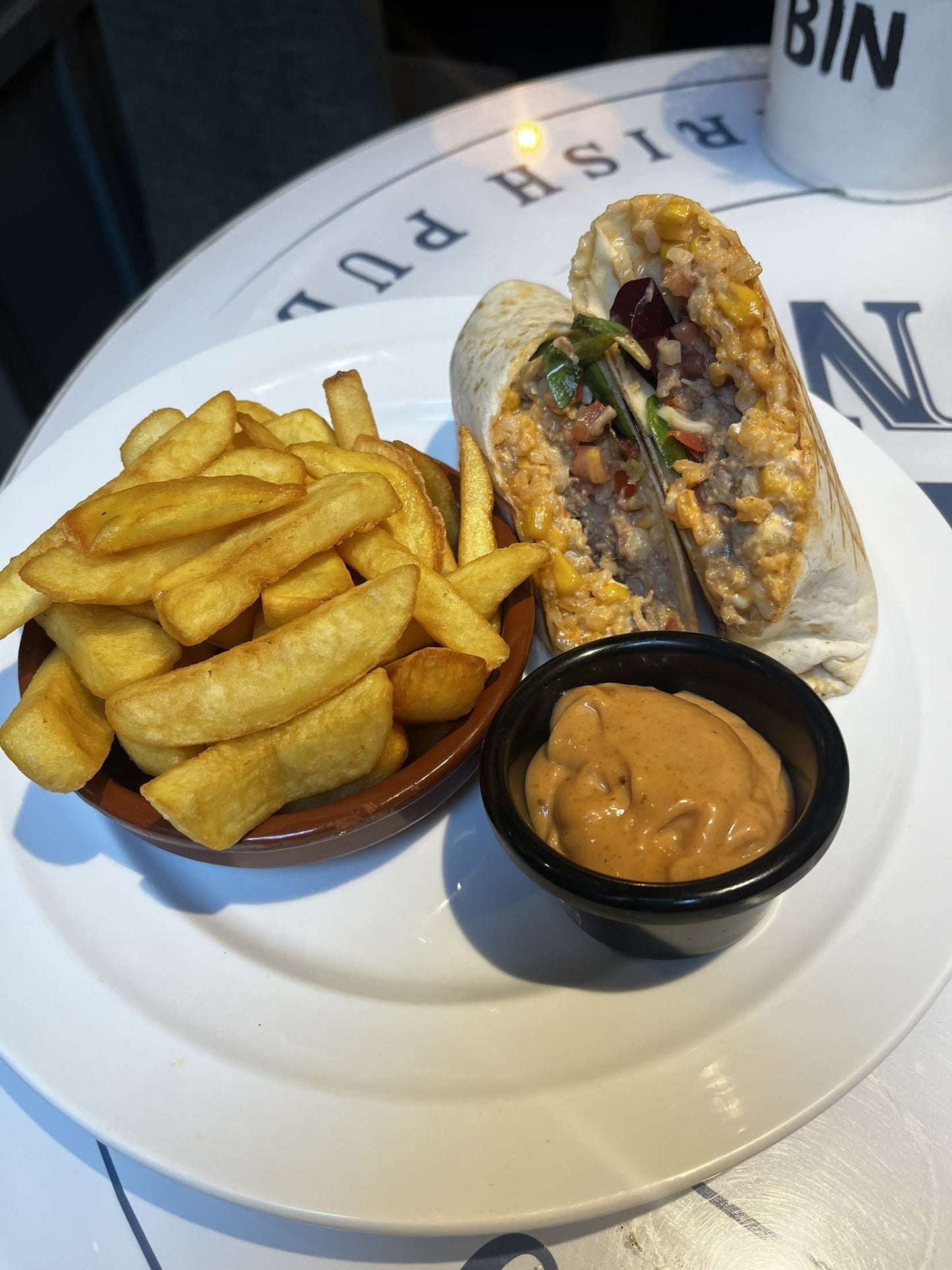 Beef Burrito and chips