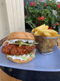 Buffalo Chicken Fillet Burger with Chips and our own Cajun mayo